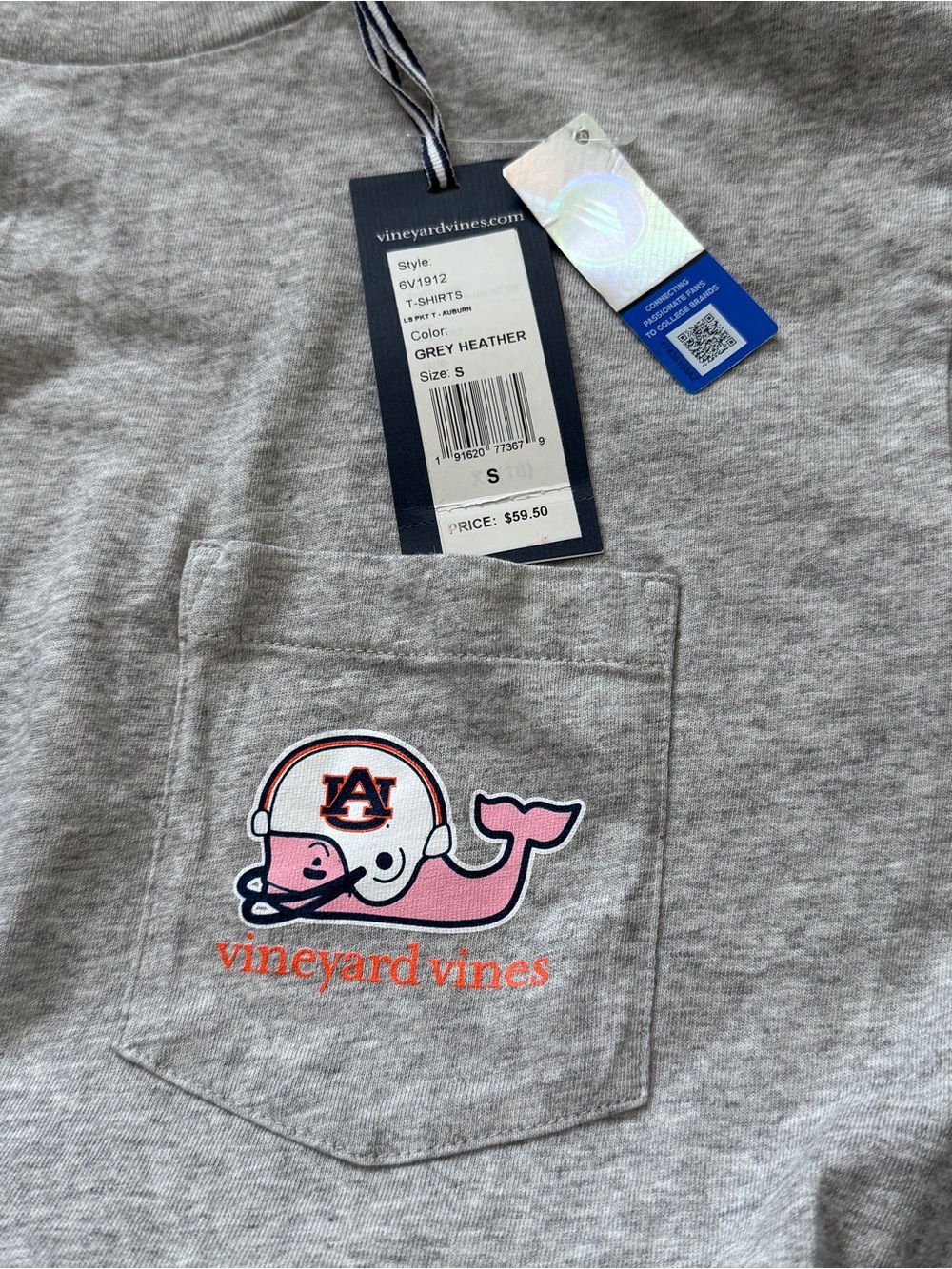 NEW Vineyard Vines Auburn University Small Long Sleeve Gray Whale T-Shirt - Picture 4 of 8